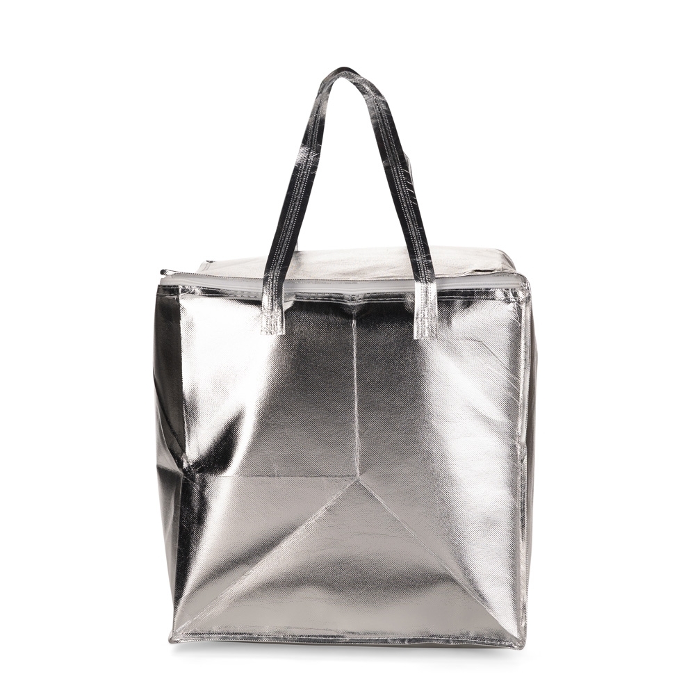 Bolsa TNT metalizado na cor Prata, personalizada com a logo da empresa