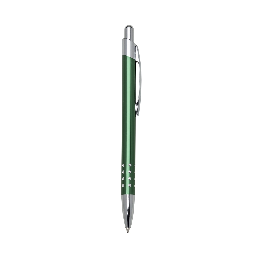 Caneta de metal com detalhe em cristal na cor Verde, personalizada com a logo da empresa
