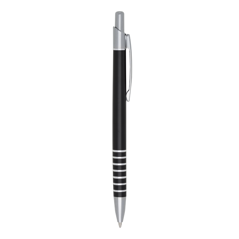 Caneta de metal com 7 aneis na cor Preto / Prata, personalizada com a logo da empresa