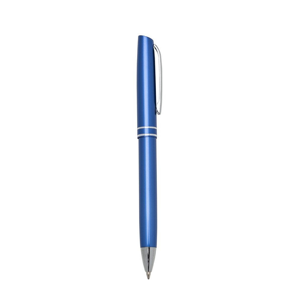 Caneta semimetal com anéis centrais e clipe cromado personalizada com a logo da empresa