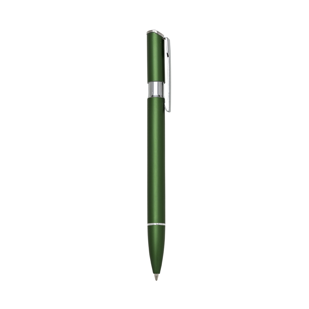 Caneta de alumínio na cor Verde / Prata, personalizada com a logo da empresa