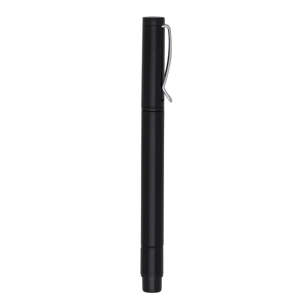 Caneta plástica com marca texto na cor Preto, personalizada com a logo da empresa