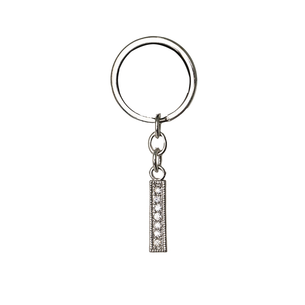 Chaveiro de metal letra I com strass personalizado com a logo da empresa