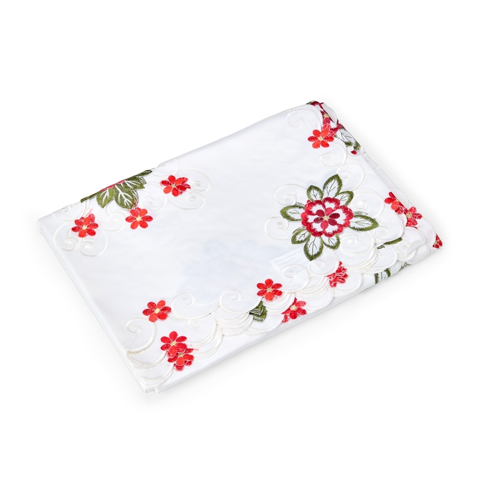 Toalha de mesa retangular 3 m x 1,7 m com estampa de flores pequenas personalizada com a logo da empresa