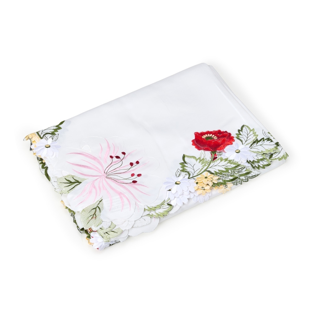 Toalha de mesa retangular 3 m x 1,7 m com estampa de flores grandes na cor Branco, personalizada com a logo da empresa