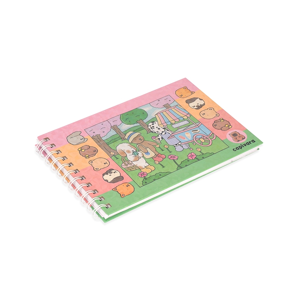 Caderno para colorir desenho animado com capa dura e espiral na cor Colorido, personalizado com a logo da empresa