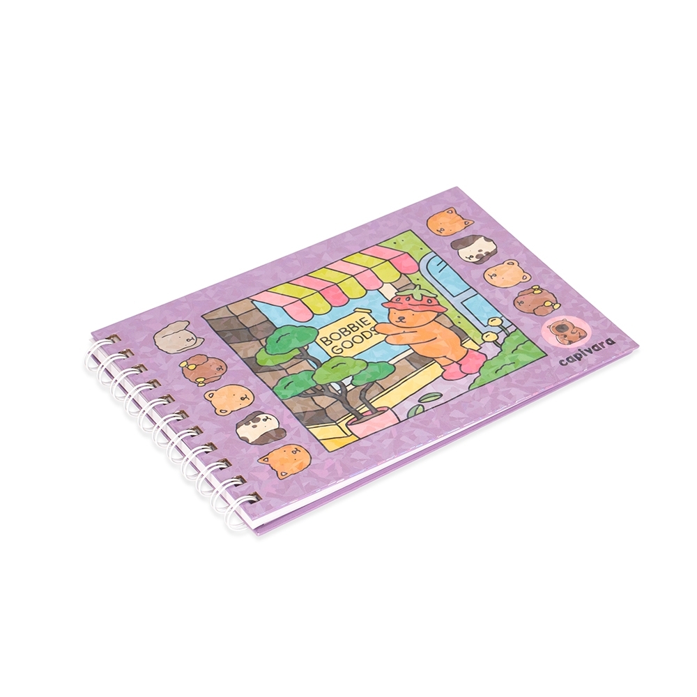Caderno para colorir desenho animado com capa dura e espiral modelo 2 personalizado com a logo da empresa