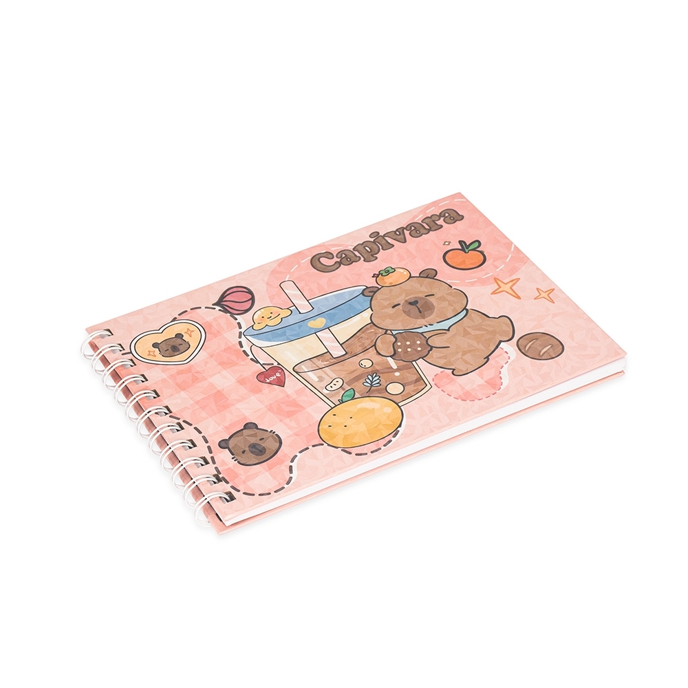 Caderno de colorir capivara com capa dura e espiral na cor Colorido, personalizado com a logo da empresa