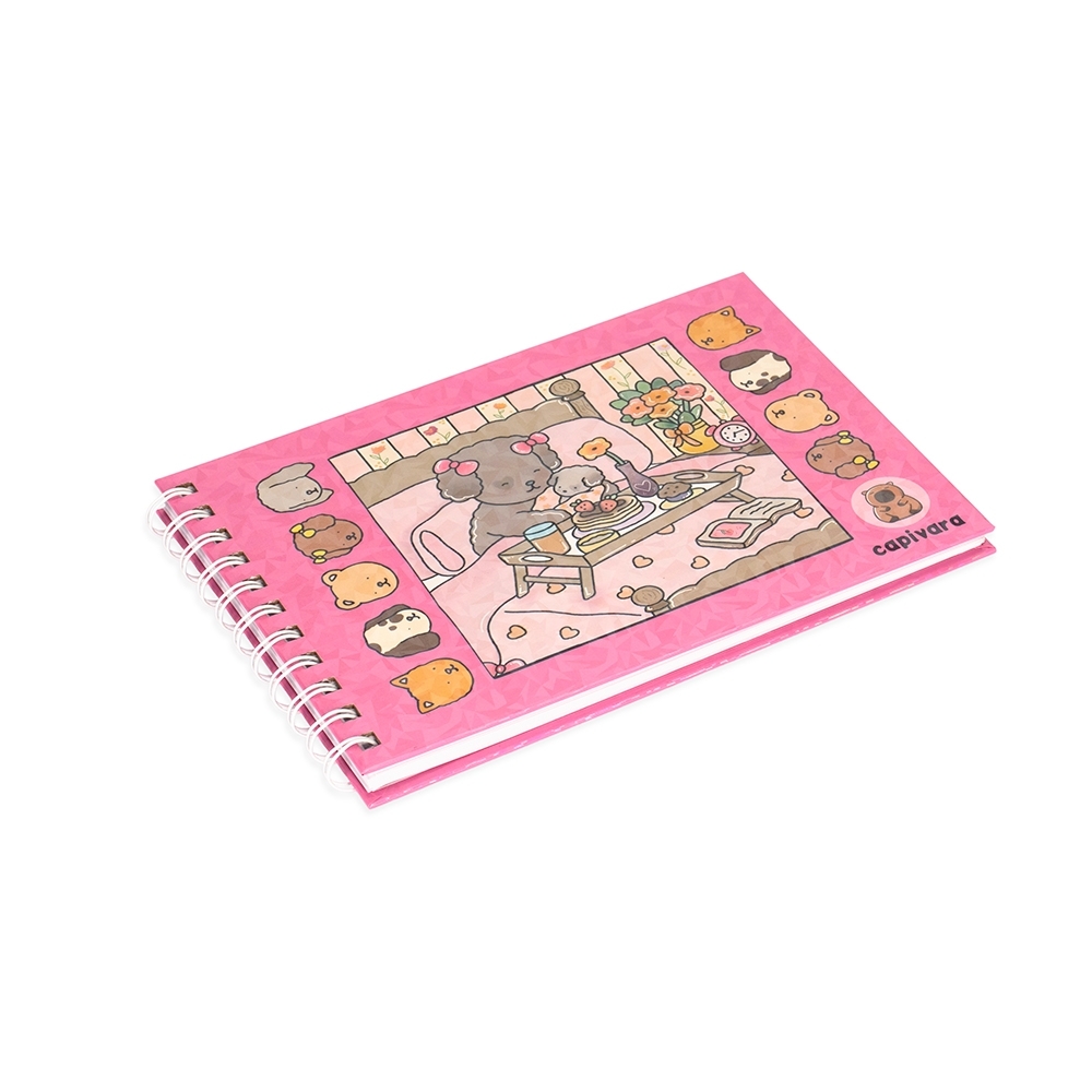 Caderno para colorir desenho animado com capa dura e espiral modelo 4 personalizado com a logo da empresa