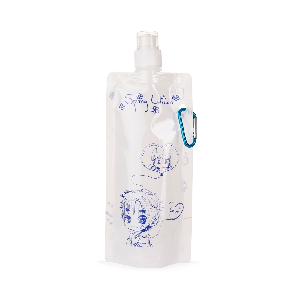 Squeeze anime 450 ml com mosquetão personalizado com a logo da empresa