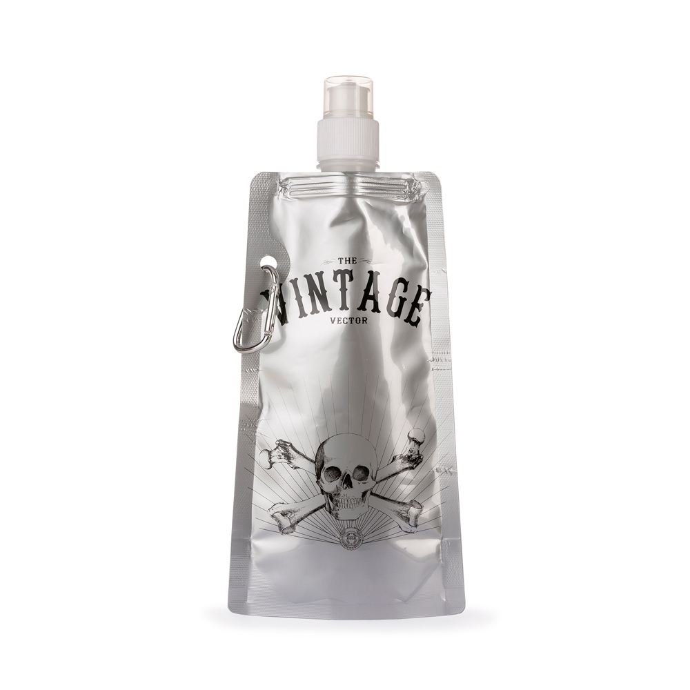 Squeeze caveira 450 ml de plástico com mosquetão personalizado com a logo da empresa