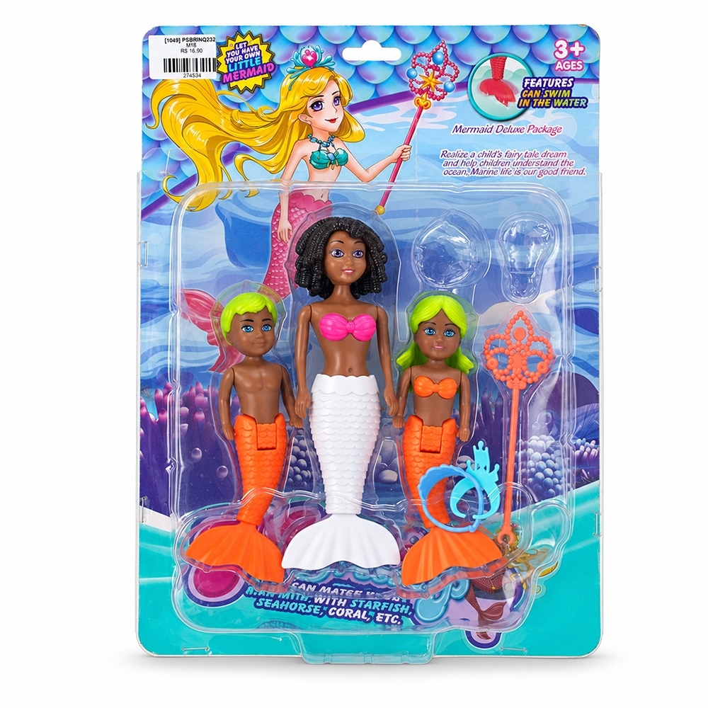 Kit bonecas sereia 3 peças na cor Colorido, personalizado com a logo da empresa