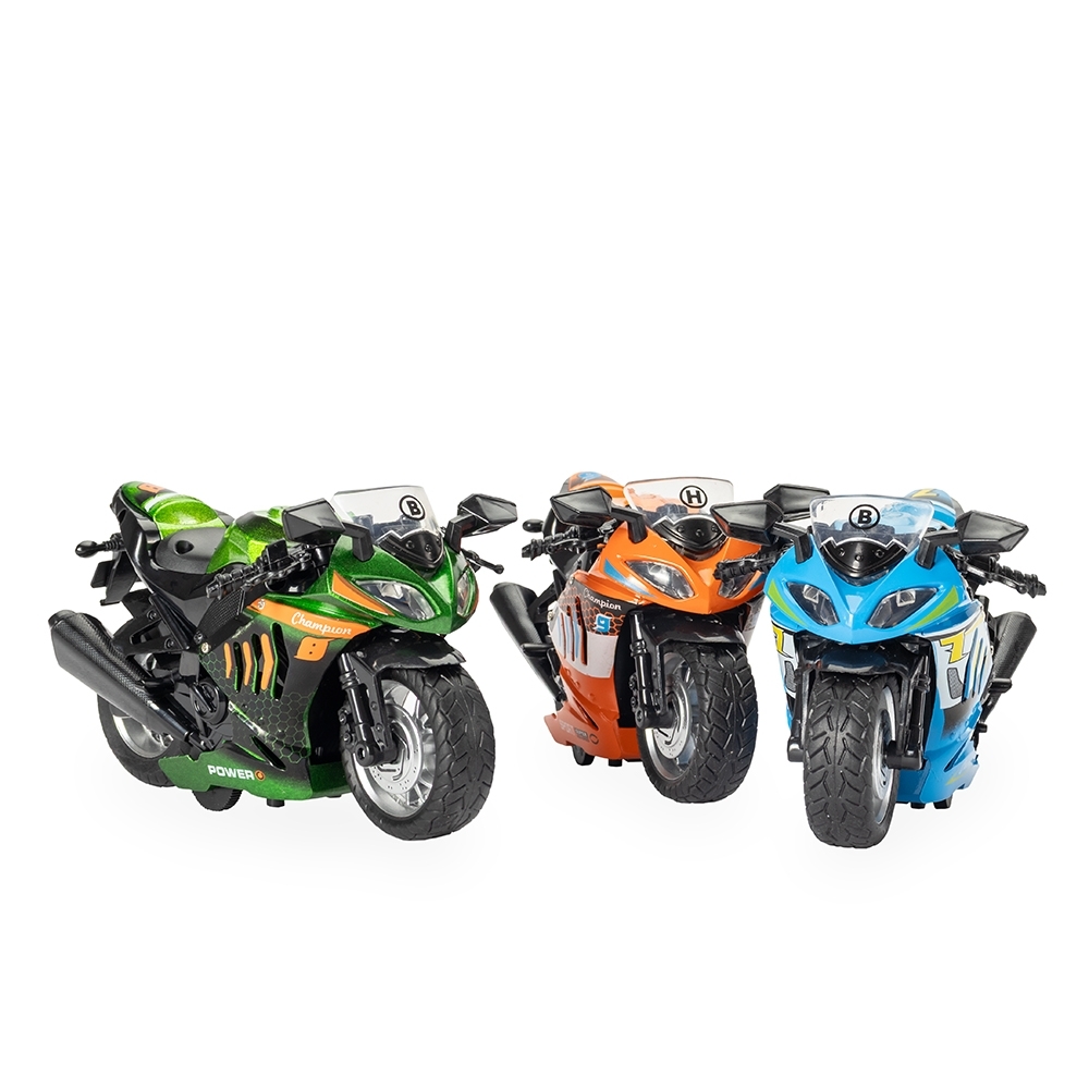 Miniatura moto de plástico na cor Colorido / Amarelo, com a logo da empresa