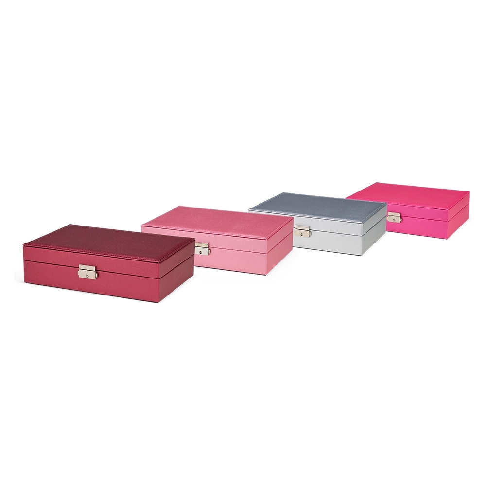 Porta-joias de couro sintético com sete ganchos e chave na cor Branco, personalizado com a logo da empresa
