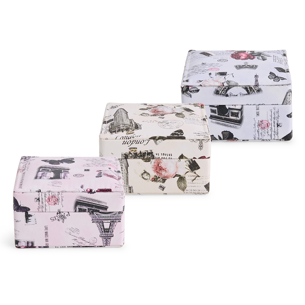 Porta-joias quadrado de tecido estampado com espelho personalizado com a logo da empresa
